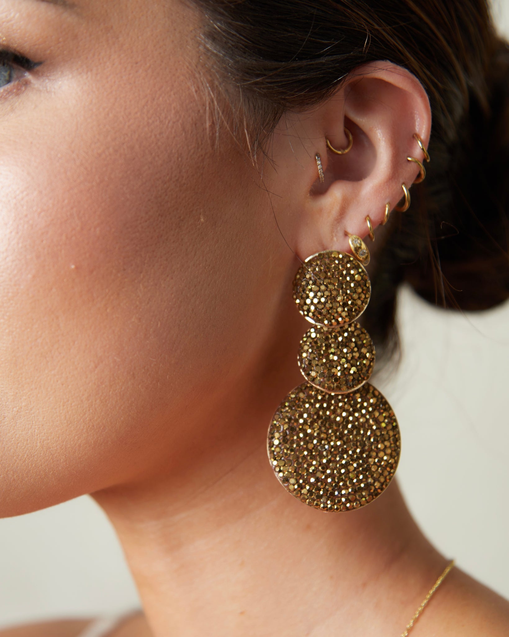 Aurum Gold Crystal Three Drop Earrings