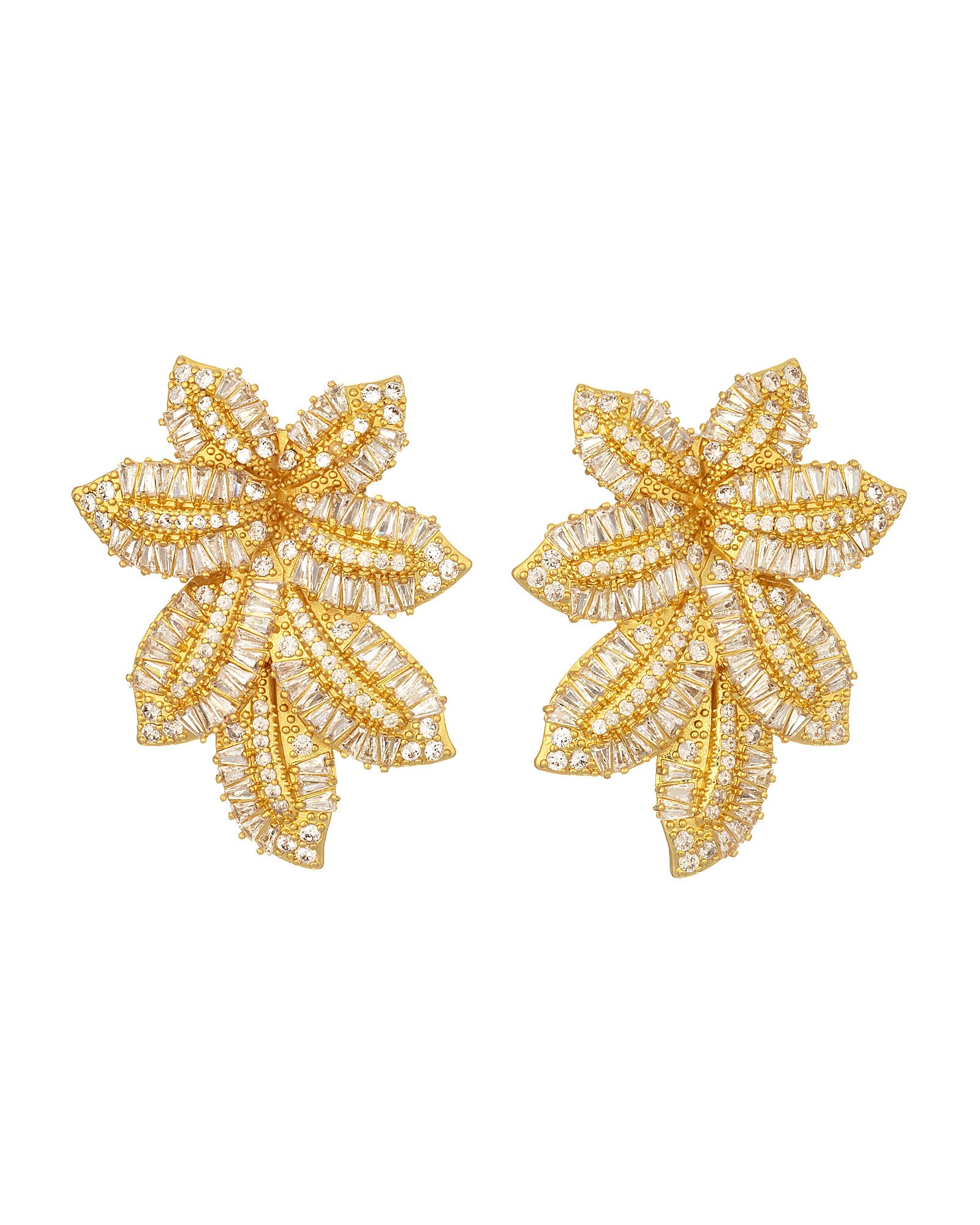 Crystal Leaf Earrings Gold