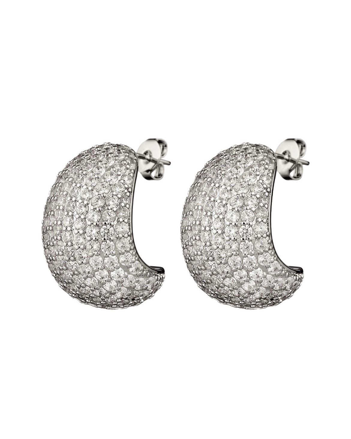 Pave Bubble Dome Earrings - White Gold