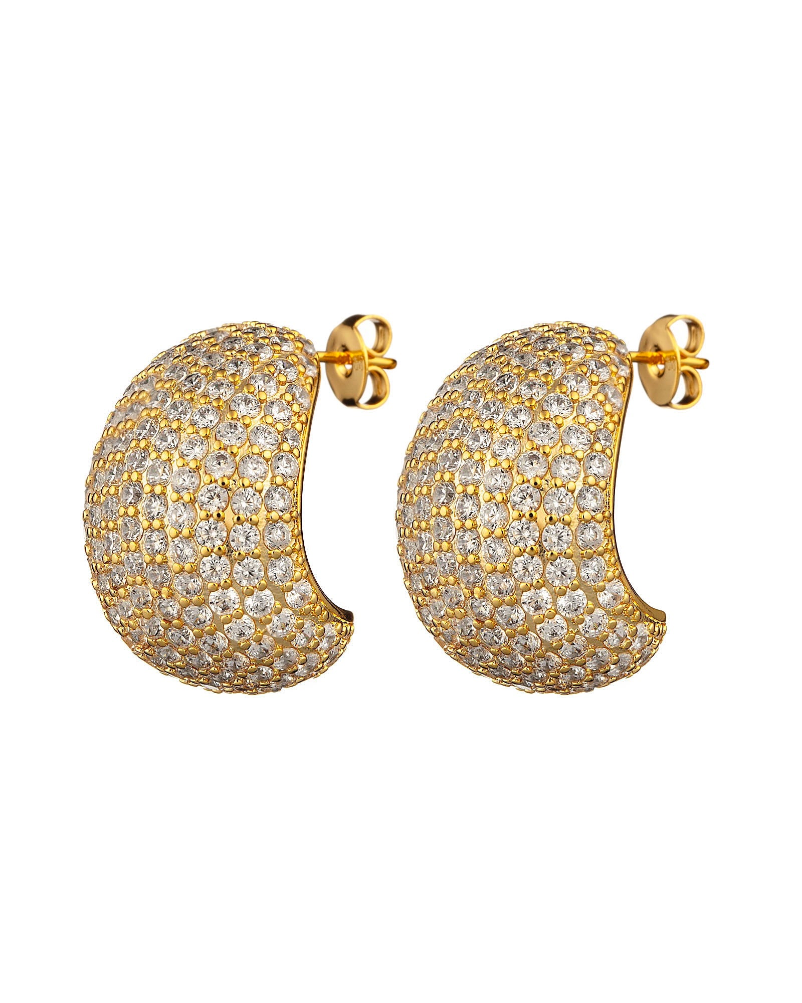 Pave Bubble Dome Earrings - Gold