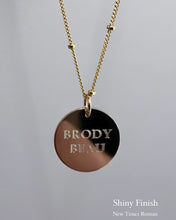 Engravable disc necklace on plain chain