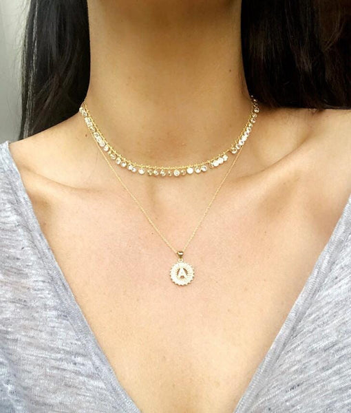 Crystal Initial Disc Necklace – crystalsandco