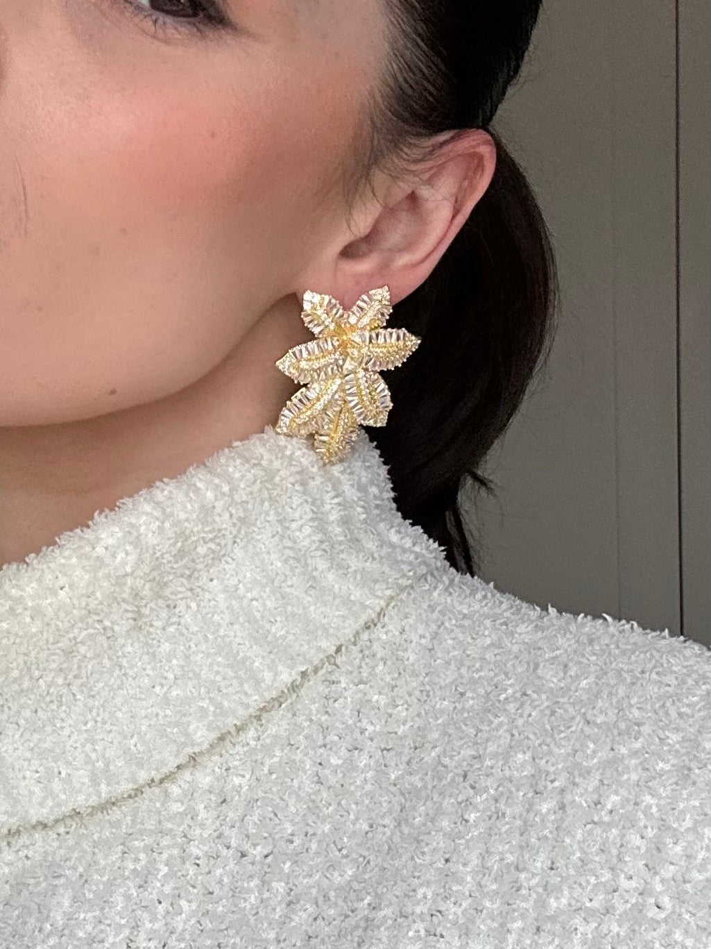 Crystal Leaf Earrings Gold