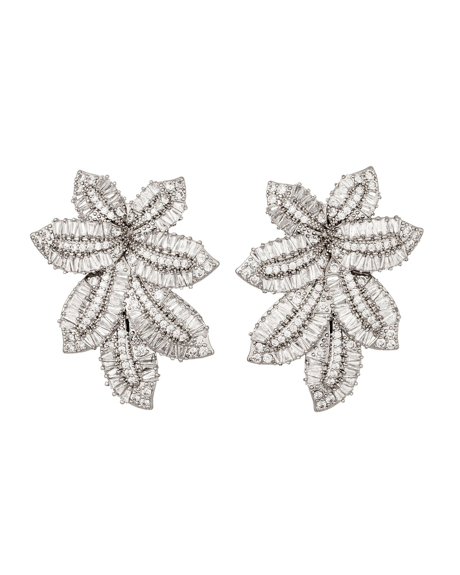 Crystal Leaf Earrings Silver