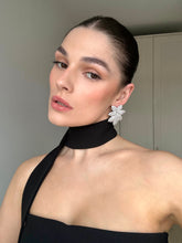 Crystal Leaf Earrings Silver